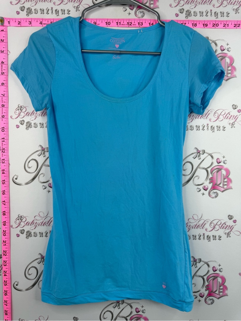 Victoria’s Secret cotton lingerie top tee Scoop Neck Short Sleeve Top - Blue